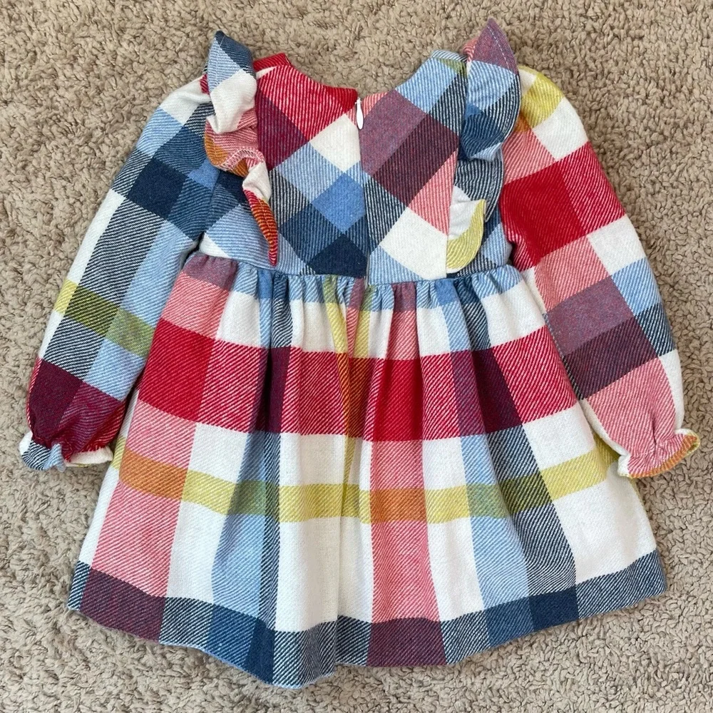Mayoral Baby Girls Plaid Wool Blend Bow Detail Holiday Occasion Dress 9 months